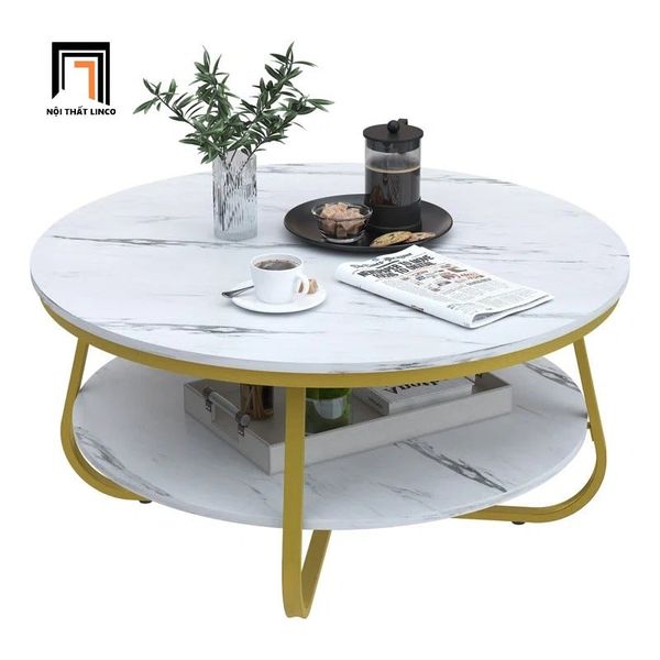 bàn sofa hình tròn 70cm mặt đá 2 tầng, bàn trà xinh xắn cho shop tiệm