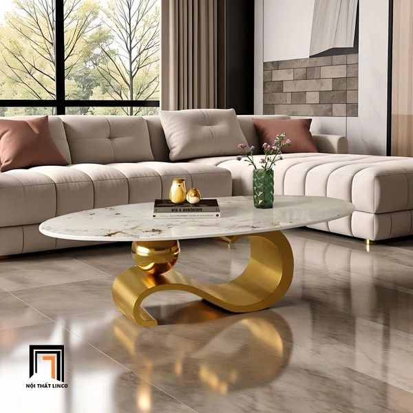 bàn sofa gia đình mặt đá oval ceramic 1m2 x 60, bàn sofa phòng khách khung chân inox