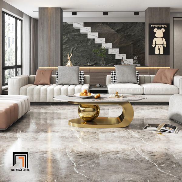 bàn sofa mặt đá ceramic oval sang trọng, bàn trà cao cấp 1m2 x 60