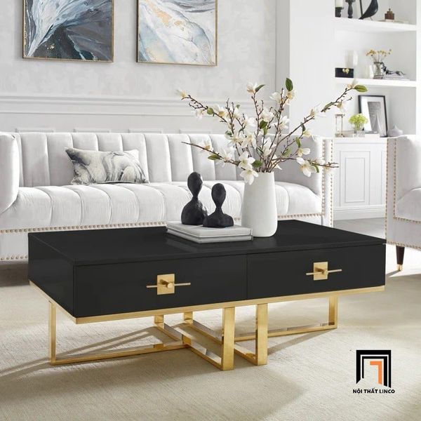bàn trà hình hộp chữ nhật mặt ván gỗ 1m1 x 55, bàn sofa phòng khách khung chân cao cấp