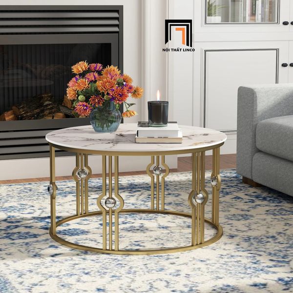 bàn sofa mặt đá 60 tròn giá rẻ, bàn sofa khung chân sắt đẹp