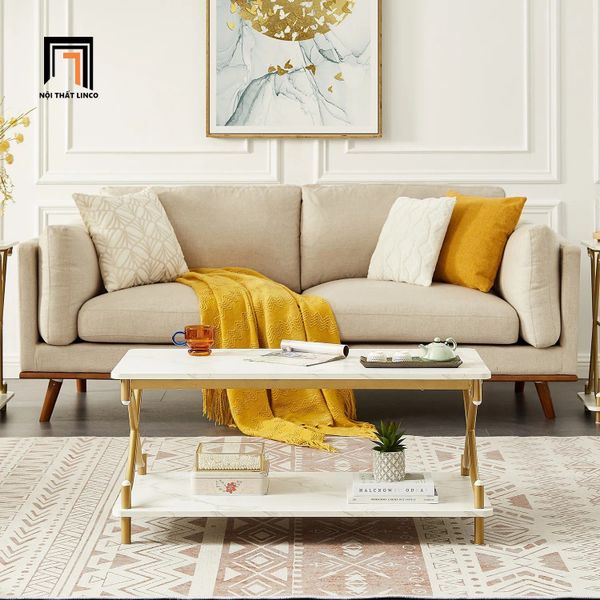 bàn sofa mặt đá xinh xắn 2 tầng, bàn sofa phòng khách gia đình khung chân sắt