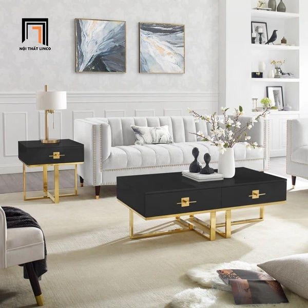 bàn trà hình hộp chữ nhật mặt ván gỗ 1m1 x 55, bàn sofa phòng khách khung chân cao cấp