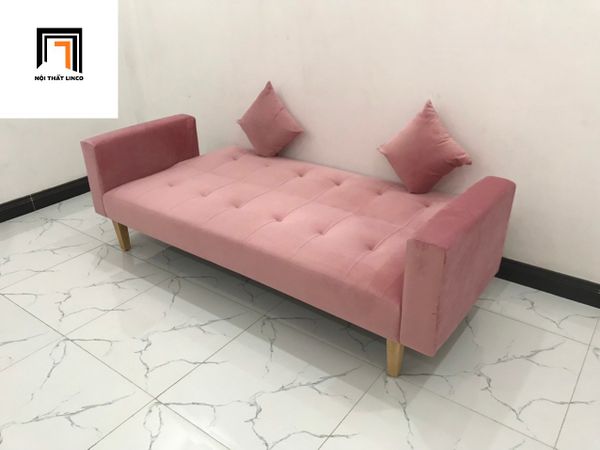 bộ ghế sofa giường giá rẻ màu hồng phấn, ghế sofa bed đa năng gấp gọn dài 2m cho shop tiệm