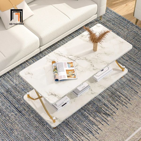 bàn sofa mặt đá xinh xắn 2 tầng, bàn sofa phòng khách gia đình khung chân sắt
