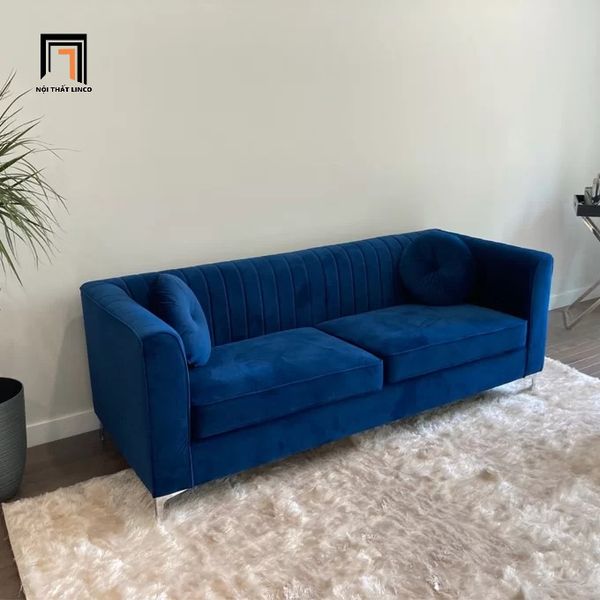 sofa băng, sofa văng, ghế sofa băng dài 2m2 vải nỉ nhung, sofa băng màu xanh đậm, sofa băng xinh xắn