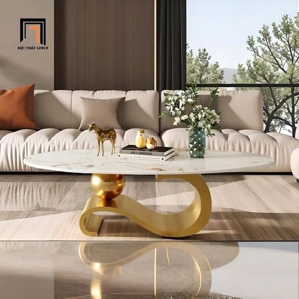 bàn sofa gia đình mặt đá oval ceramic 1m2 x 60, bàn sofa phòng khách khung chân inox