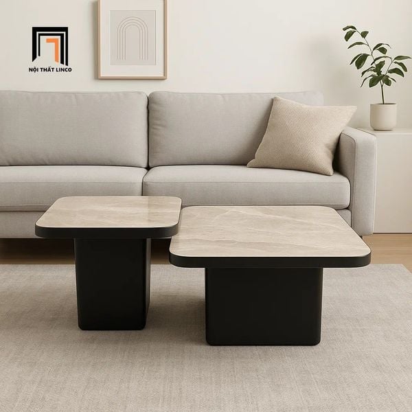 cặp 2 bàn sofa mặt đá, cặp bàn đôi mặt đá vuông giá rẻ