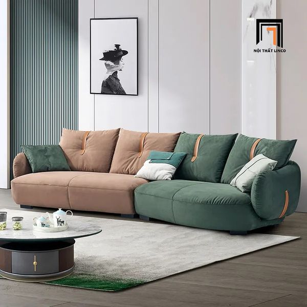 ghế sofa băng cong 2m6, sofa văng vải nỉ phối màu sang trọng, ghế sofa băng phối màu phòng khách gia đình