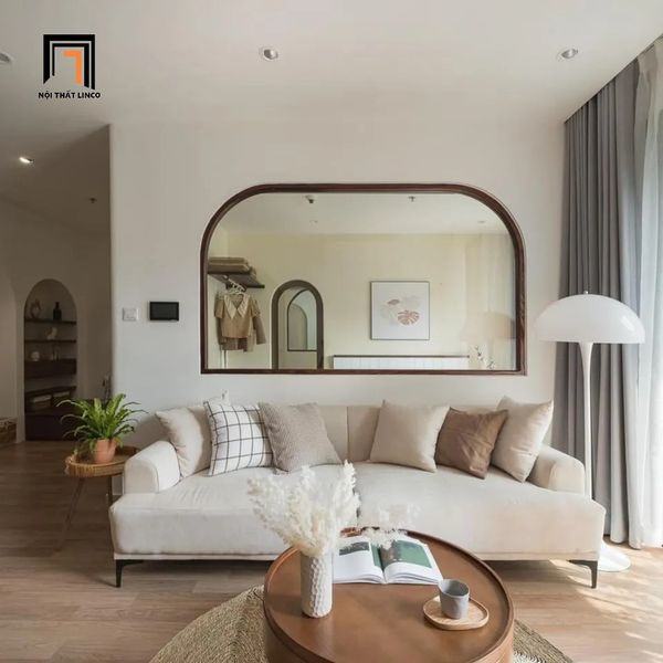 ghế sofa băng dài 2m2 màu trắng kem, sofa văng dài giá rẻ cho căn hộ chung cư, ghế sofa phòng khách vải nỉ