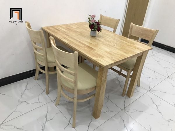 bộ bàn ghế ăn gỗ tự nhiên, bàn ăn 4 ghế gỗ cao su phòng bếp gia đình