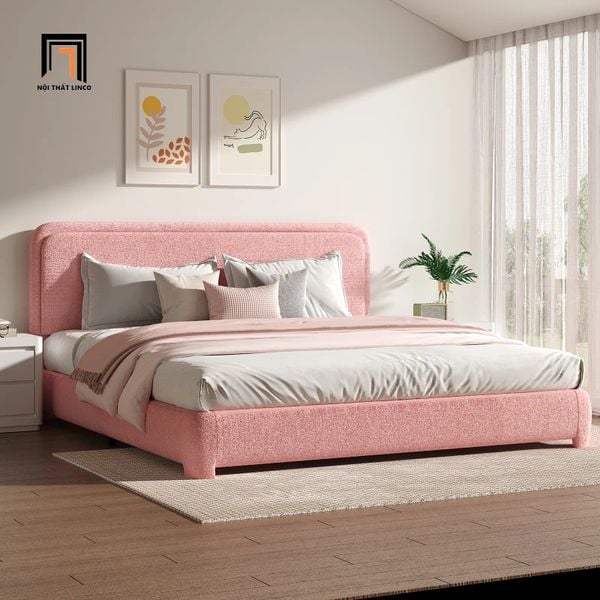 giường ngủ, giường, giường ngủ màu hồng phấn, giường ngủ vải nỉ, giường ngủ xinh xắn, giường bọc nệm