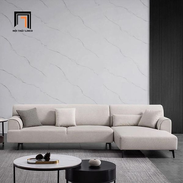 bộ ghế sofa góc L vải nỉ xám trắng, sofa góc 2m4 x 1m6 phòng khách căn hộ chung cư