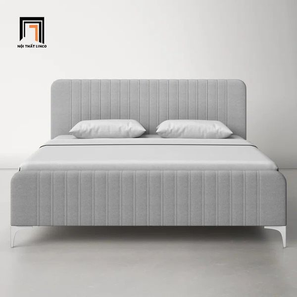 giường, giường ngủ 1m6 x 2m, giường ngủ bọc vải xám giá rẻ, giường ngủ chân inox bạc xinh xắn
