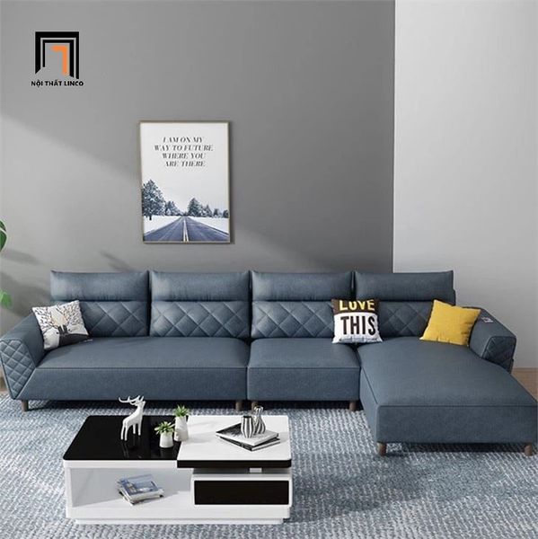 bộ ghế sofa góc L da giả 3m x 1m6, sofa góc phòng khách đẹp sang trọng
