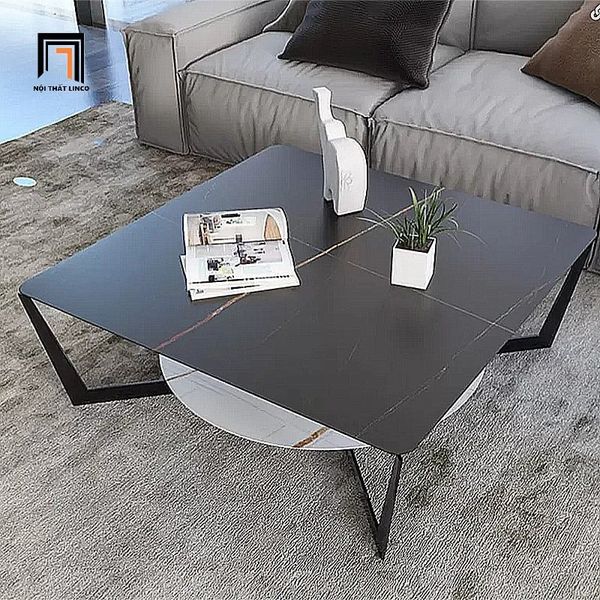 bàn sofa phòng khách mặt đá vuông 60 x 40cm, bàn sofa cao cấp 2 tầng