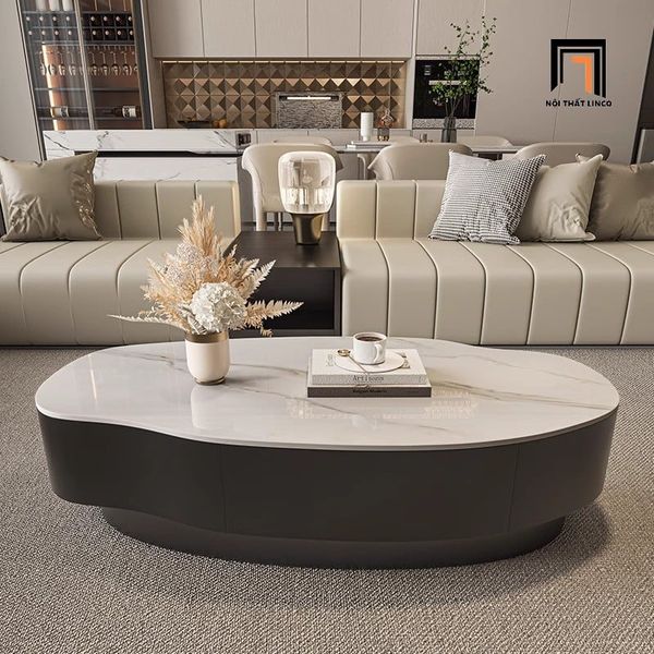 bàn sofa mặt đá kiểu cong xinh xắn, bàn trà phòng khách 1m2 x 60 sang trọng