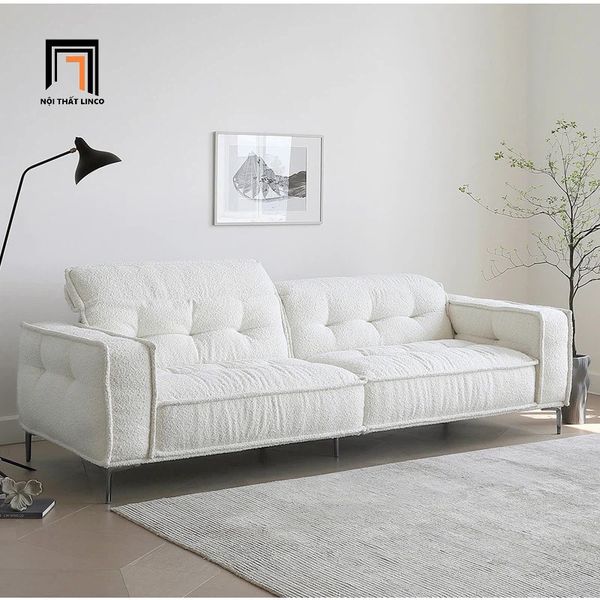 sofa, ghế sofa, sofa băng vải lông cừu, ghế sofa màu trắng kem, sofa băng 2m1, sofa phòng khách trẻ trung