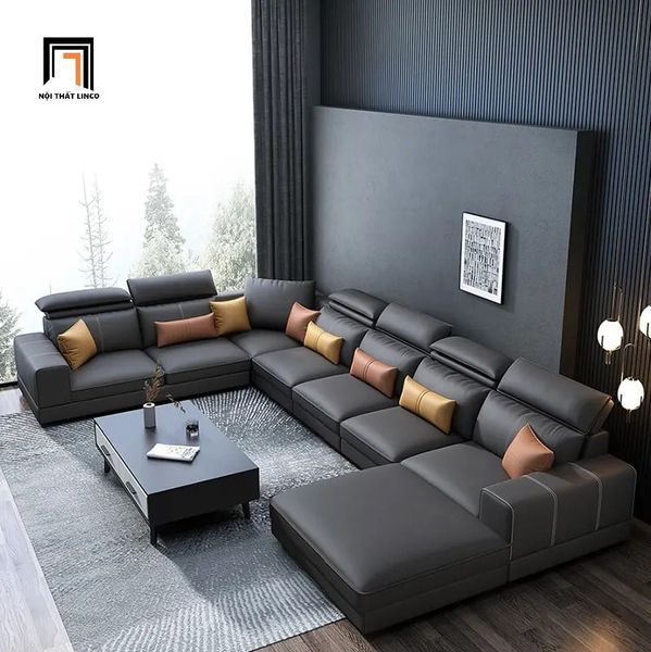 bộ ghế sofa góc L bọc da sang trọng, sofa góc 3m x 1m6 kê đầu gật gù