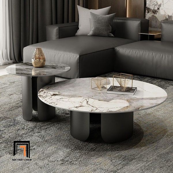 cặp bàn trà đá tròn xinh xắn, cặp 2 bàn sofa phòng khách kiểu dáng hiện đại