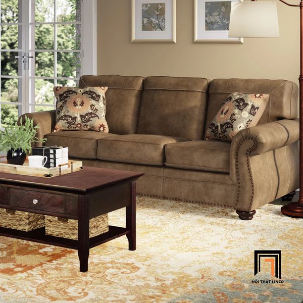 bộ ghế sofa phong cách tân cổ điển, set ghế sofa sang trọng bọc da giả