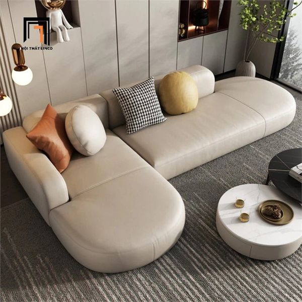 sofa góc chữ L nệm cong, sofa góc phòng khách 2m5 x 1m5 da giả đẹp
