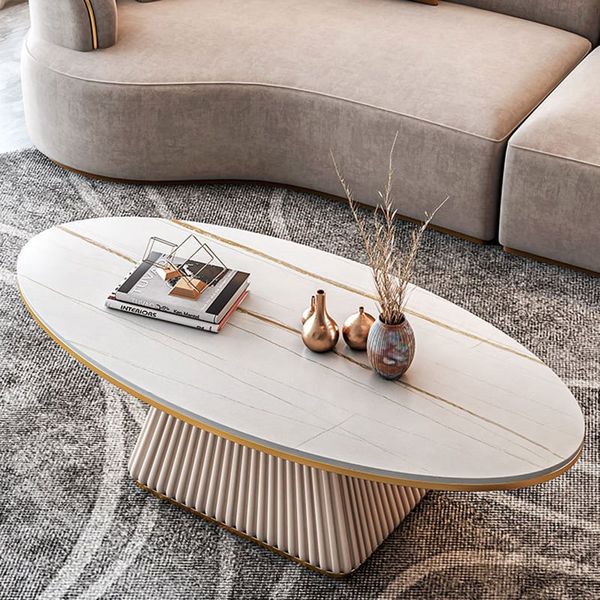 bàn sofa mặt đá oval khung chân đẹp cho sảnh chờ, bàn trà sang trọng