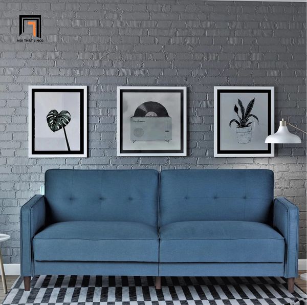 ghế sofa băng giường gấp gọn 1m9, sofa giường thông minh màu xanh dương vải bố