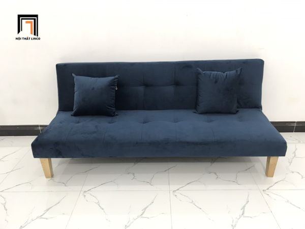 bộ ghế sofa giường giá rẻ, ghế sofa đa năng màu xanh đậm vải nhung, bộ ghế sofa 1m7 cho phòng trọ