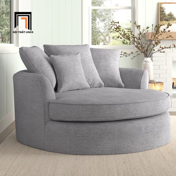 ghế sofa đơn tròn 1m2, sofa đơn bọc vải thư giãn, sofa đơn tròn cho phòng nhỏ gọn