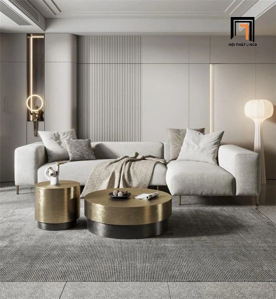 bộ ghế sofa góc L vải nỉ màu xám, set ghế sofa góc phòng khách chân inox 2m4 x 1m6