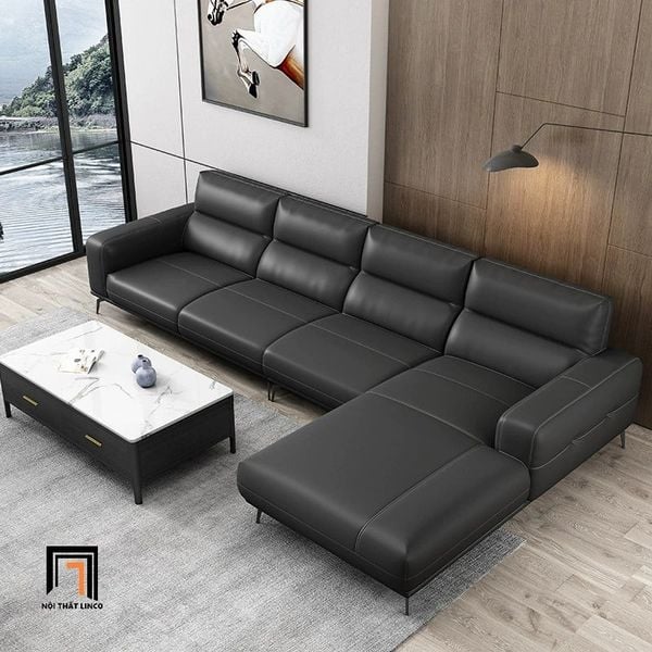 bộ ghế sofa góc L bọc da công nghiệp màu kem, sofa góc L 3m x 1m6 cao cấp