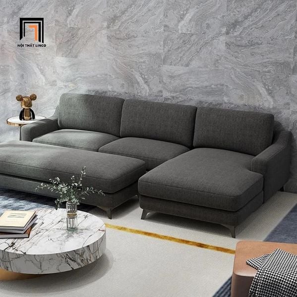 bộ ghế sofa góc L vải nỉ xám đậm, sofa góc 2m3 x 1m6 cho phòng khách chung cư