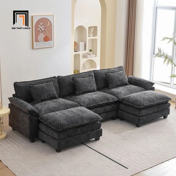 bộ ghế sofa chữ U vải nỉ xám than dài 2m5, sofa chữ U nhỏ cao cấp cho phòng khách