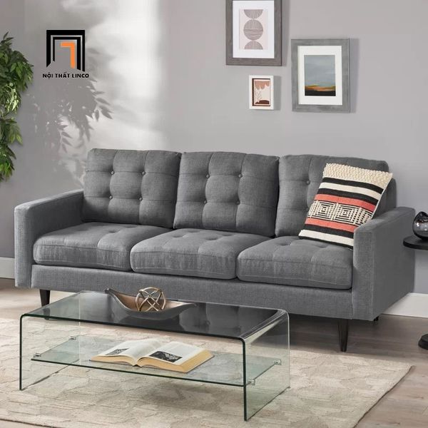 sofa, ghế sofa, sofa dài 2m, sofa băng màu xám, ghế sofa băng 3 nệm ngồi, sofa băng giật nút nổi bật