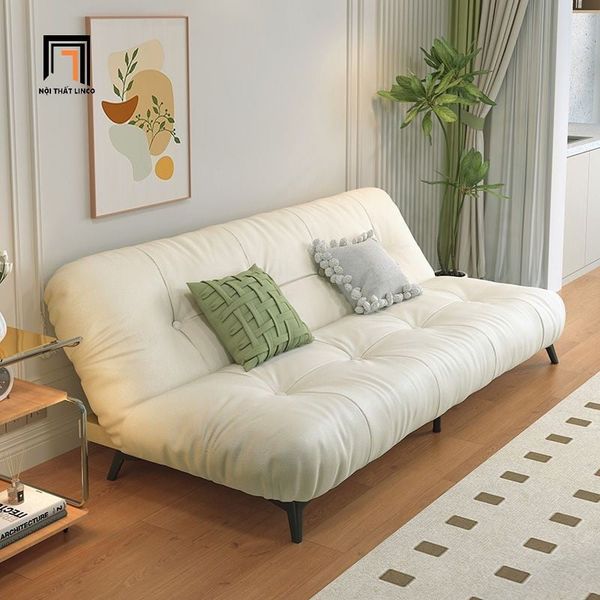 sofa giường đa năng bật nằm, ghế sofa bed da công nghiệp màu trắng dài 1m8