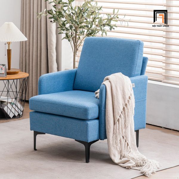 ghế sofa đơn màu xanh dương vải nỉ bố, sofa đơn giá rẻ cho phòng khách