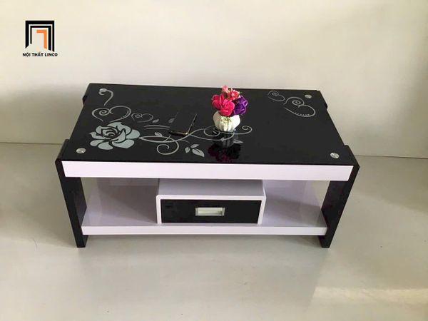 bàn trà gia đình mặt kính đen chữ nhật 1m x 50, bàn sofa cho văn phòng làm việc