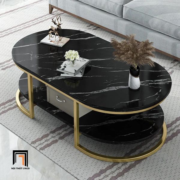 bàn sofa mặt đá oval 2 tầng 1m x 50, bàn trà phòng khách gia đình nhỏ