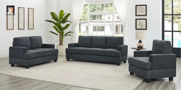 bộ ghế sofa phòng khách gia đình giá rẻ, set ghế sofa vải nỉ xám đen