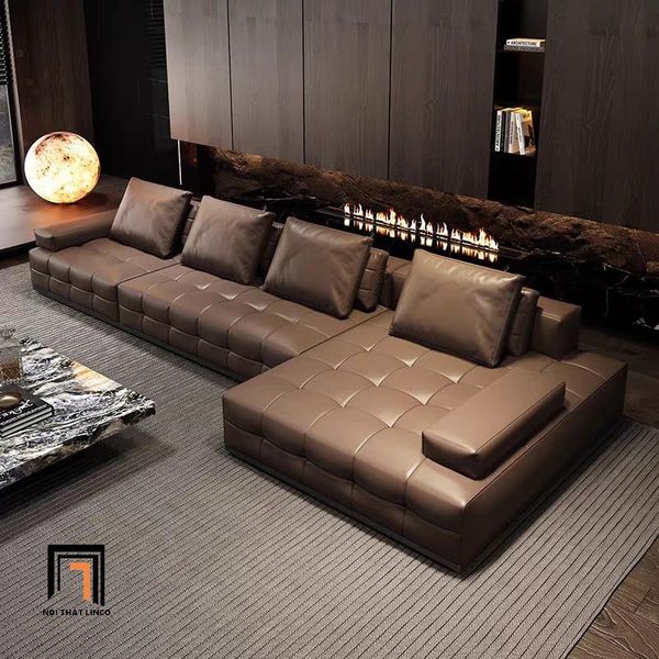 bộ ghế sofa góc L hiện đại, sofa góc bọc da cao cấp 3m2 x 1m4 giật lún đẹp