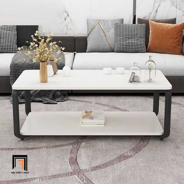 bàn trà chữ nhật mặt đá 2 tầng, bàn sofa 1m x 50 xinh xắn khung chân sắt uốn cong
