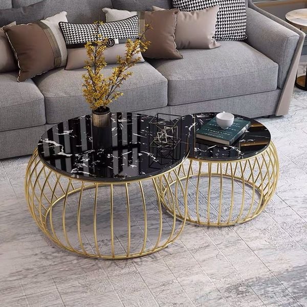 cặp bàn tròn mặt đá lông chim, cặp bàn sofa phòng khách cao cấp