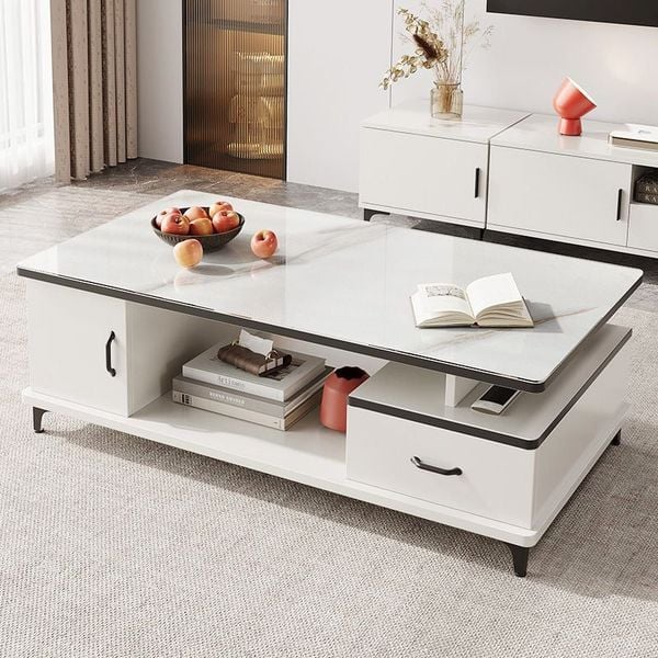 bàn sofa hình hộp chữ nhật mặt đá sang trọng, bàn sofa có hộc kéo nhỏ để đồ