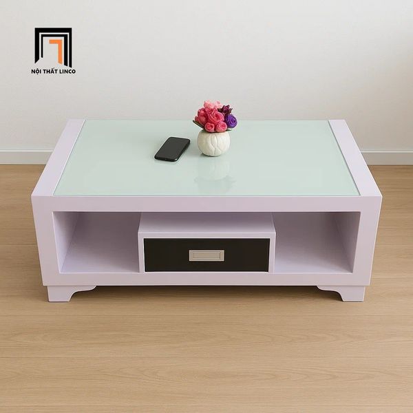bàn sofa phòng khách giá rẻ 1m x 50 sơn trắng, bàn trà chữ nhật cho gia đình