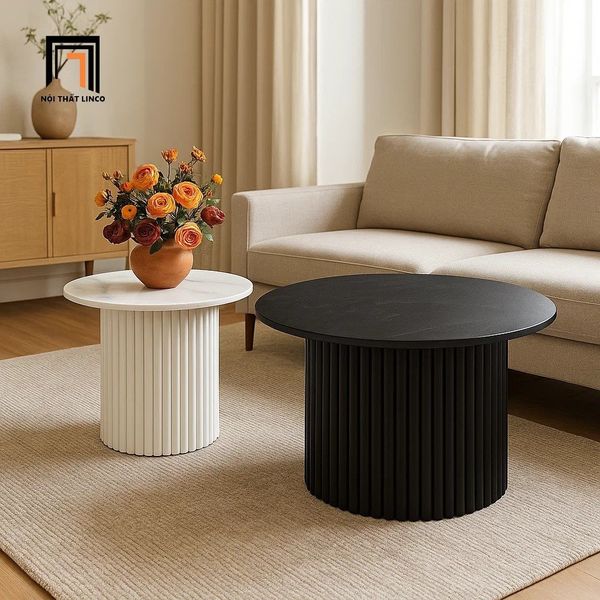 cặp 2 bàn trà mặt đá đen trắng xinh, cặp bàn sofa phòng khách giá rẻ