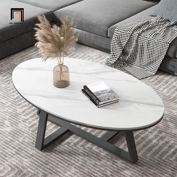 bàn sofa xinh xắn mặt đá 80cm cho sảnh chờ, bàn trà mặt đá oval đẹp