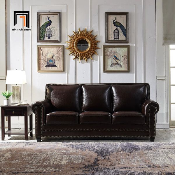 sofa, ghế sofa, sofa băng da nâu đậm, sofa băng tân cổ điển, ghế sofa băng 2m1, sofa băng da sang trọng