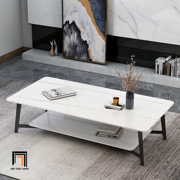 bàn sofa cao cấp mặt đá trắng 2 tầng, bàn trà phòng khách 1m1 x 55 sang trọng