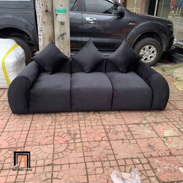 sofa băng, sofa văng, ghế sofa băng cong màu đen, sofa băng vải nhung dài 2m2, sofa băng sảnh chờ